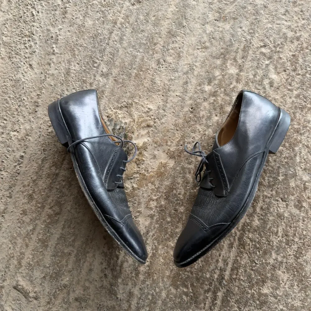 VINTAGE 90S MERCANTI FLORENTI OXFORDS BLACK LEATHER CHUNKY SOLE MENS SIZE 10.5